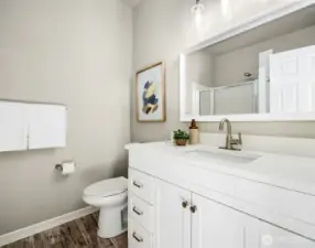 Upper level 3/4 bath off loft bedroom.