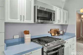Retro details shine in this thoughtfully preserved and fun kitchen space