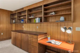 Built-in desk with extra storage—perfect for staying organized and productive at home