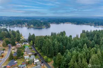 A bird’s-eye glimpse of peaceful Hicks Lake and the surrounding community