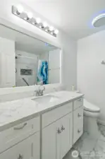 Upper level guest bath has been completely remodeled