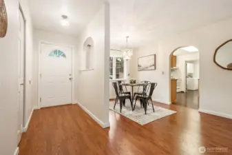 Another angle of the main entry and dining space showcasing its inviting, open feel.