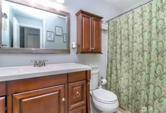 Bathroom has a ton of storage space