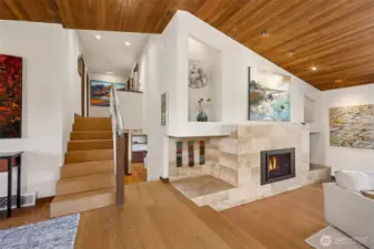 Lighted stairs with Stainless hand rails. 7 steps up and 7 steps down.