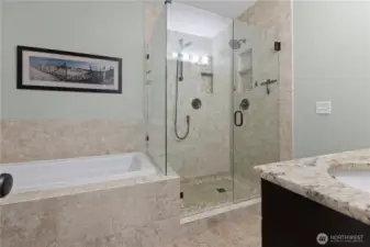 Upper level primary bath all tile