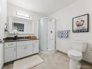 Main floor bathroom model unit 13847- a bedroom on main floor next to this .. so convenient