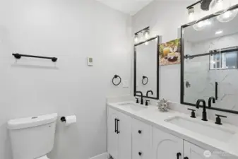 double vanity sink heated floors primary