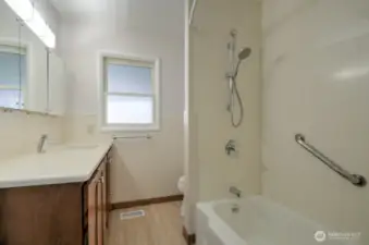 Main bath had some updates in 2010, with a touch of 50s still there