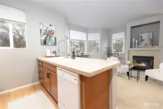 Kitchen opens to living room