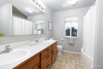 Double vanities and soaker tub with shower