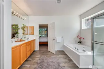 Two sinks and a ton of storage.