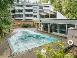 Outdoor pool adjacent to  community room.