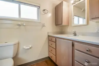 Lots of cupboard space in the full bath as well.
