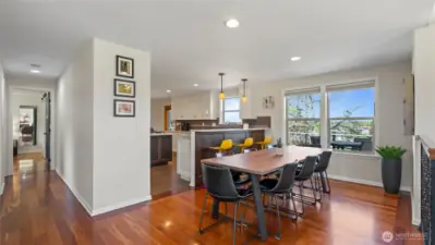 The large dining space can effortlessly accommodate 10-12.