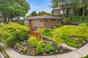 Professionally crafted rock walls and low maintenance plantings.