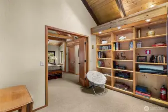 Upstairs landing with custom built-in cabinets