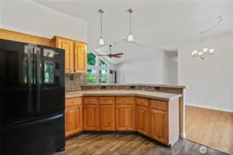 The kitchen has plenty of storage