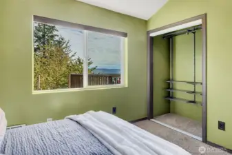 Closet organizers make the most of storage space.