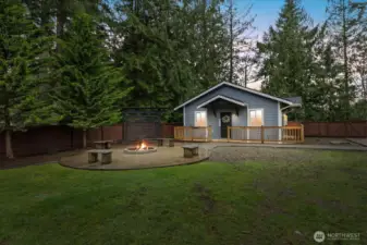 DADU and large firepit-sitting area. DADU has entry from the front or side (not seen in photo)