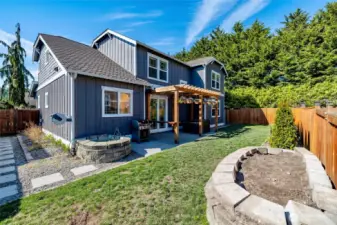 Backyard is well maintained with room to entertain.