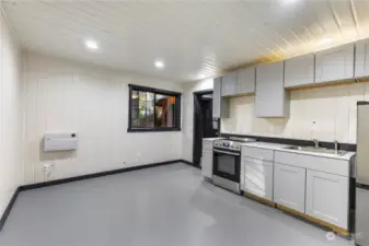 Guest cabin kitchen with new cabinetry & appliances.