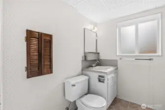 Lower Level 1/2 Bath Between the Garage and Rec Room