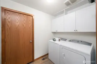 The laurdry room is located just off the garage with easy access and storage.