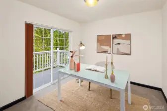Light and leafy views set the stage for a productive workday or peaceful retreat in this versatile fourth bedroom.