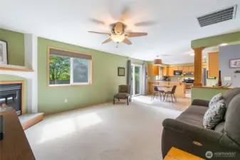 Looking back to kitchen & ceiling fan