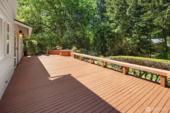 Expansive deck that looks out over the beautiful backyard.