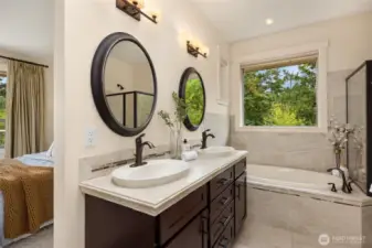 Primary bathroom with soaking tub.