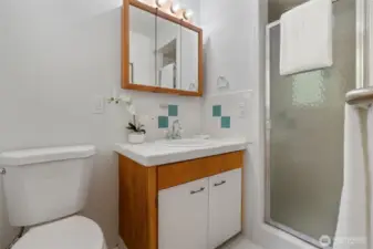 A 3/4 bath is included in the primary bedroom with tile flooring and countertop.