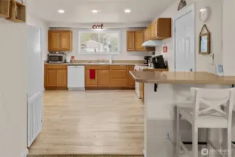 Good size kitchen with large window.