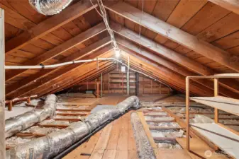 Storage area that is accessible from upstairs room.