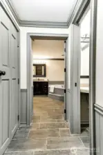 Guest bath services 2nd and 3rd BRs and has a second toilet/ powder room.