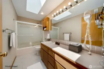 Upstairs full bathroom, virtually staged