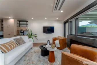 Staged unit B2 shown, similar to F2. Furniture and decor not included.