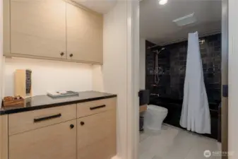 Staged unit B2 shown, similar to F2. Furniture and decor not included.