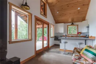 All of the trim and ceiling is a mix of madrone, cherry, fir, & maple and sustainably harvested and milled here on site.