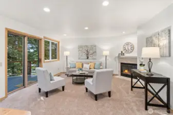 Family room with gas fireplace.