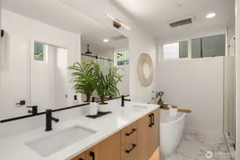 Connected- your spa retreat. A full 5 piece bath awaits complete with a standalone tub