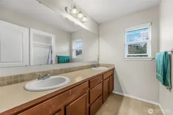 Upstairs full bath with double vanity