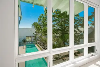 Spectacular view overlooking the courtyard and beyond!