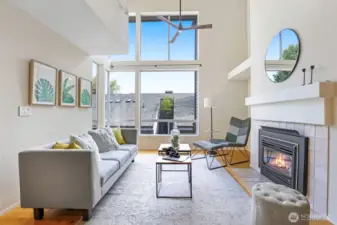 Wall of Windows in High Celing Living Room