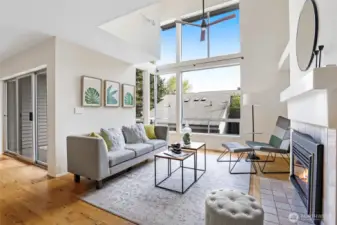 Wall of Windows in High Celing Living Room
