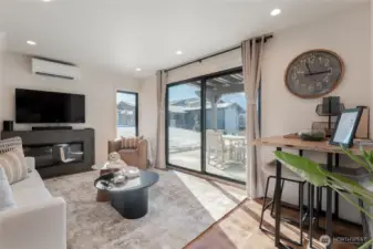Staged unit F5 shown, similar to F6. Furniture and decor not included.