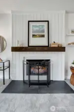 Wood-burning fireplace for chilly winter evenings.