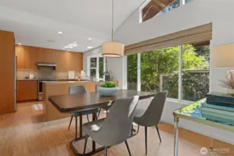 Beautiful cork floors extend seamlessly through the home.