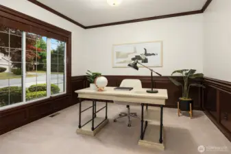 A main-level den with French doors, spacious living and dining rooms, and a large bonus/flex room (or 5th bedroom!) off the family room, provide versatile spaces for work or play.