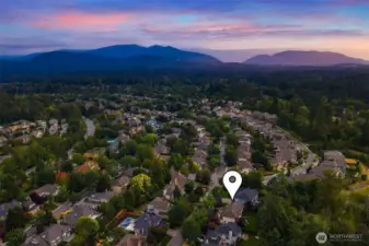 Aerial view of this premium cul-de-sac lot, backing to green space.